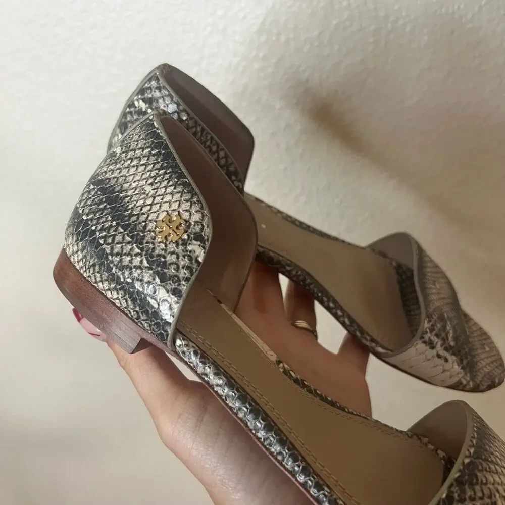 Tory Burch Savannah Flat Sandals Snakeskin Open Toe Womens 7